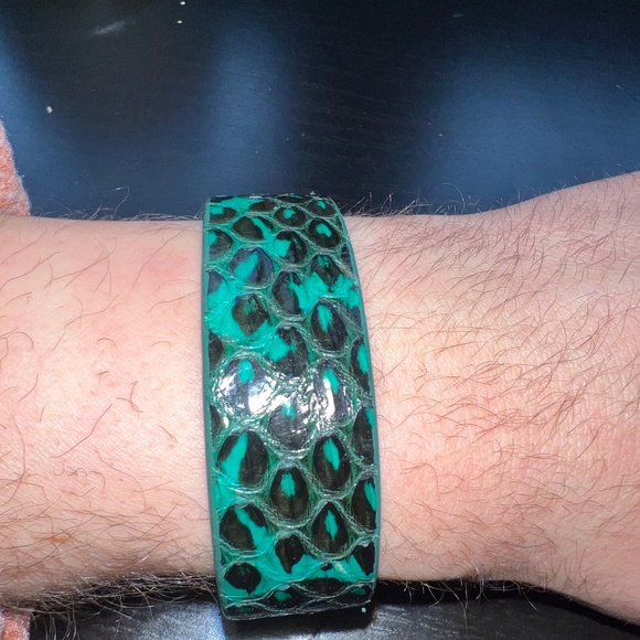 Barbara Bui Paris - Green Python Snake Bracelet - M - Green/Black - 80% OFF SALE - Picture 2 of 10